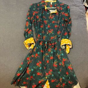 Multicolored Long Sleeve Sundress with Notched Collar